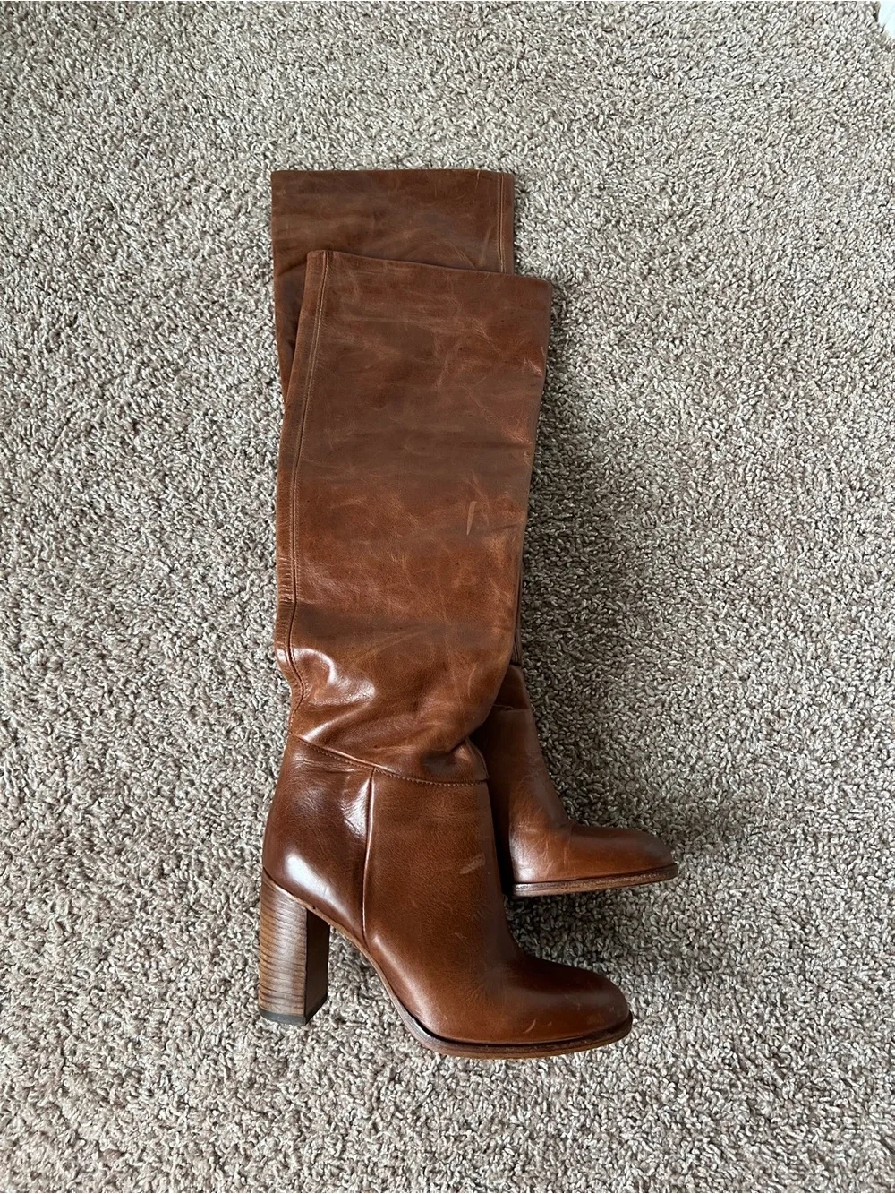 Free People Chestnut Brown Over-the-Knee Leather Boots